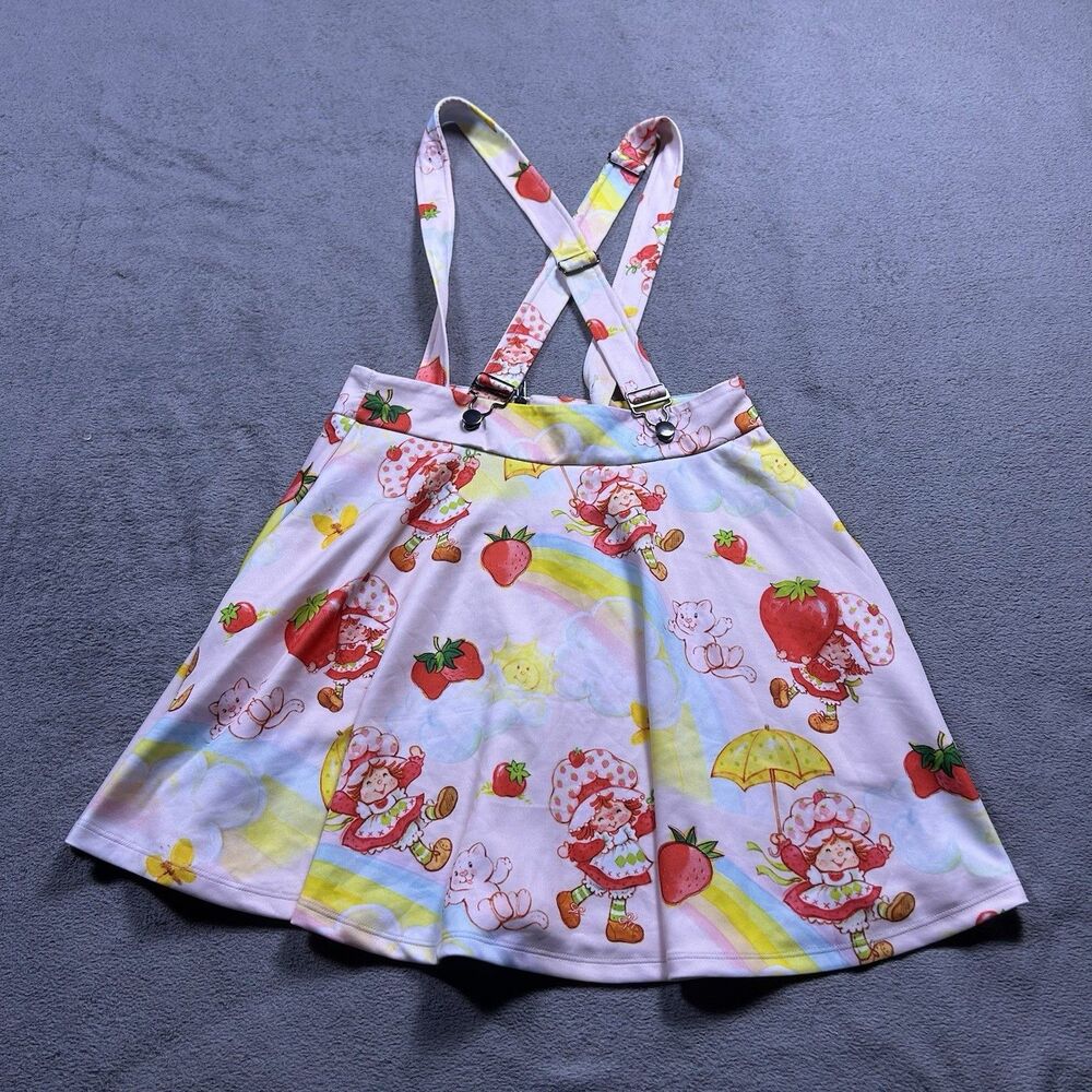 Strawberry Shortcake Suspender Skirt Womens Small Kawaii Y2K Rainbow Pinafore